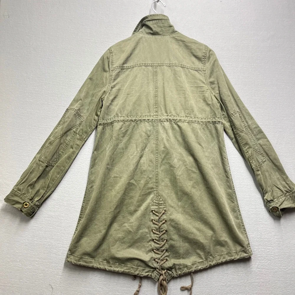Free People Womens Olive Green Cotton Twill Military Field Jacket Fishtail Hem